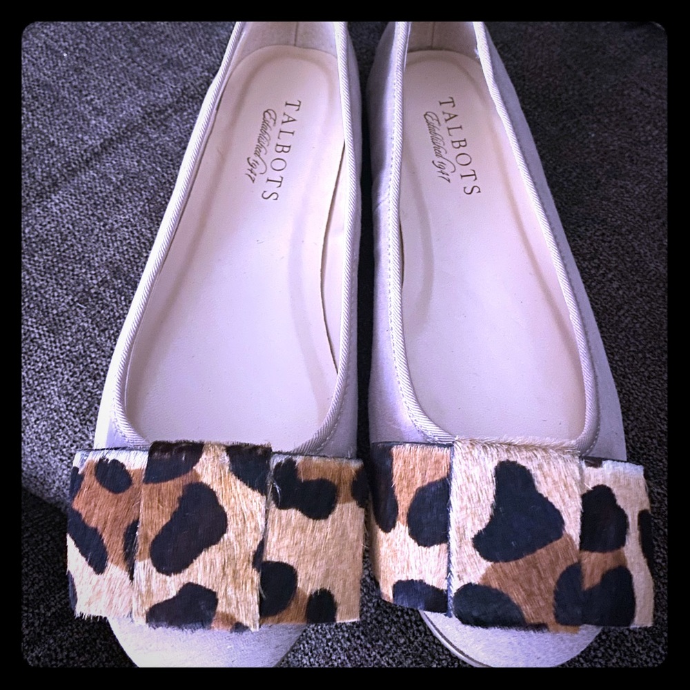 Talbots Nude Flats W Cheetah Bow